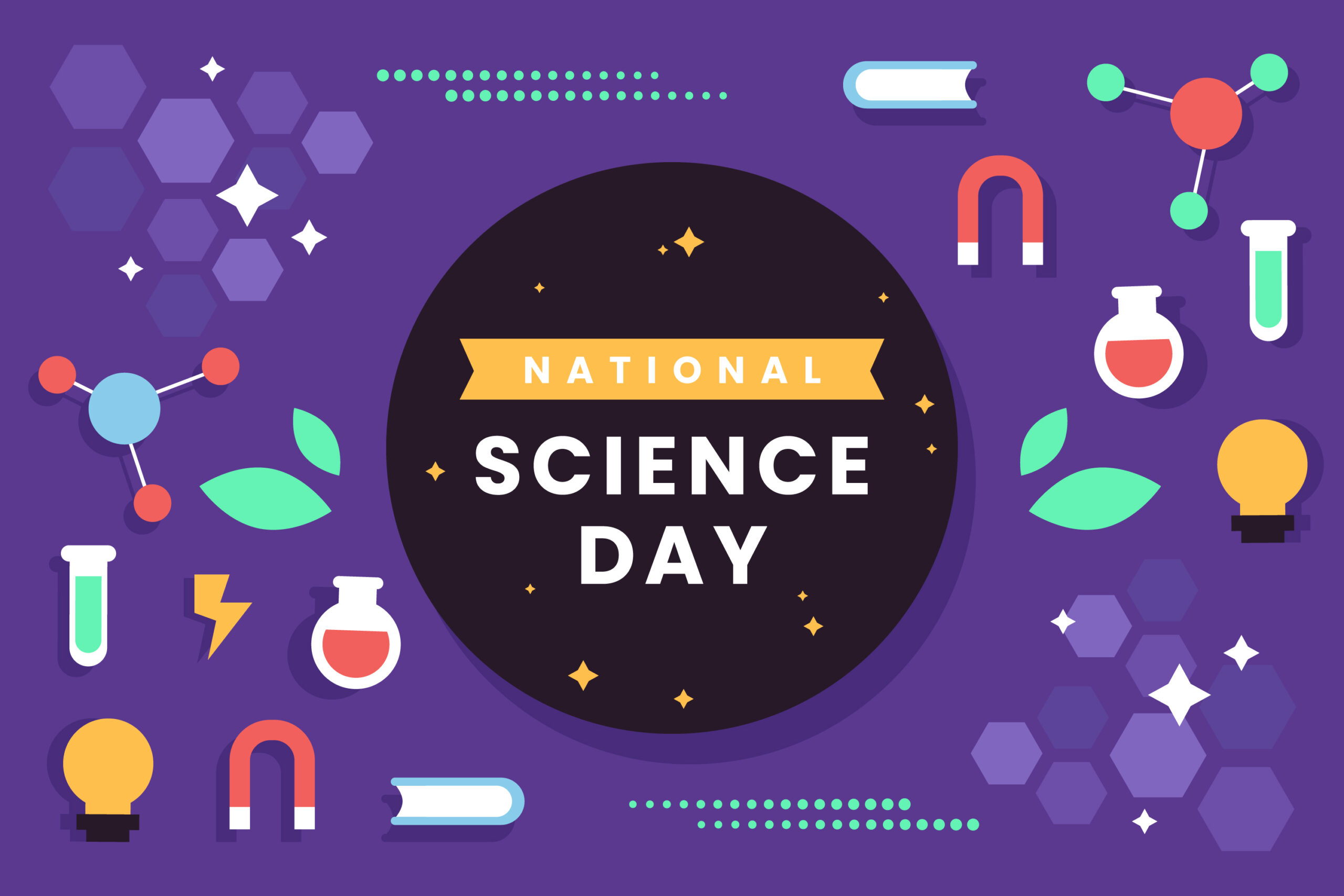 A purple background with the words national science day.